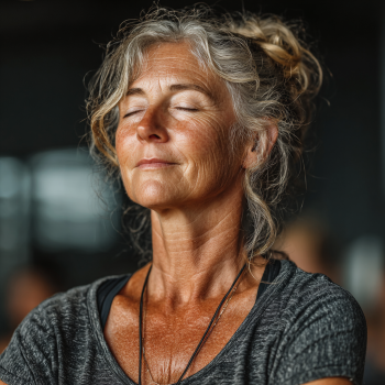 Активни възрастни хора практикуват йога на открито